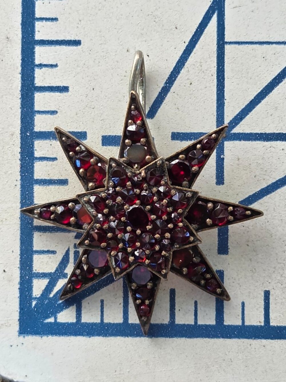 Antique Victorian Bohemian Garnet Sterling Silver Gilt Eight-point Star Pendant